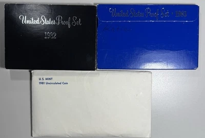1981 US Mint Uncirculated Set and 1982 & 1982 US Mint Proof Sets Lot of 3 - Image 1 of 4