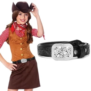 Genuine Leather Belts for Boys Girls Vintage Kids Western Cowboy Cowgirl Belt... - Picture 1 of 8