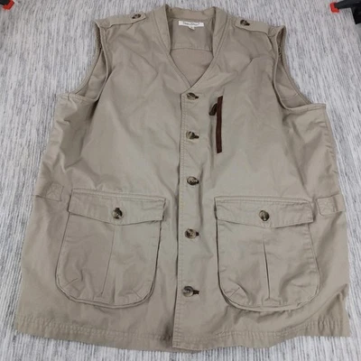 Travel Smith Mens L Vest Hunting  Beige Tan Cotton Polyester Pockets Vented - Image 1 of 4