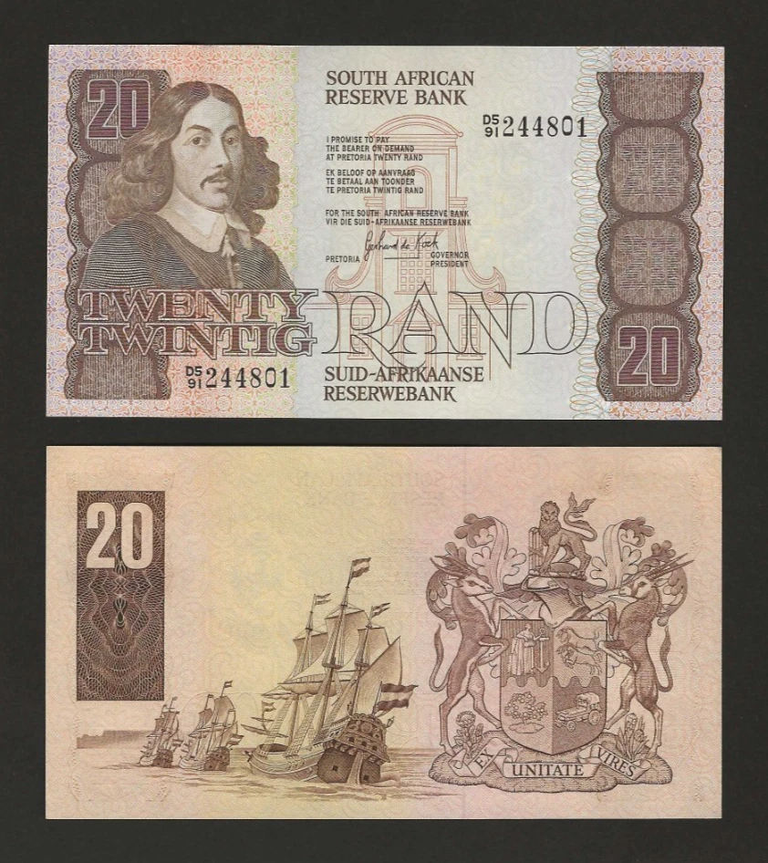 SOUTH AFRICA 20 Rand 1982-85, P-121c, de Kock, Fractional Prefix Sec Thread, UNC - Image 1 of 1