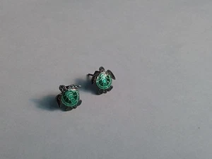 Sea Turtle Stud Earrings by Zarah, Blue Green Enamel, Pierced, 12mmD, Pre-owned - Picture 1 of 3