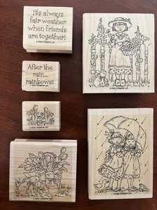 Stampin Up! FRIENDS Wood Mount Rubber Stamp Set 7 Retired 2002 Vintage - Picture 1 of 4