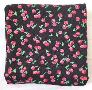 Faye Burgos Red Cherries Black Textured Fabric Marcus Brothers 3 Yards Cherry - Picture 1 of 12
