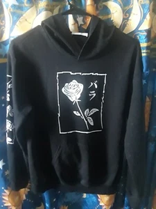 Romwe Japanese "Bara" Rose Goth Punk Black Sweatshirt Pullover Hoodie Womens M - Picture 1 of 5