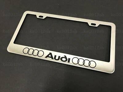 1pc ForAudi w/4 RING LOGO STAINLESS STEEL CHROME License Plate Frame+screw caps* - Image 1 of 3