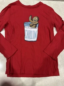 Boys Old Navy Christmas Long Sleeve Shirt Large 10-12 Red Gingerbread Cookie - Picture 1 of 2