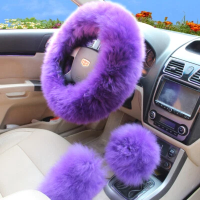 3Pcs Car Steering Wheel Cover Furry Fluffy Universal Fur Wool Thick Pink7 Colors Foto 1 de 4