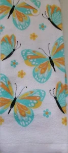 FULL UNCUT TURQUOISE GOLD BUTTERFLIES Print Cotton Kitchen Towel - Picture 1 of 1