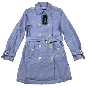 Polo Ralph Lauren Oxford Cotton outerwear Trench Coat Sz 10 NWT Plainweave Blue - Picture 1 of 12