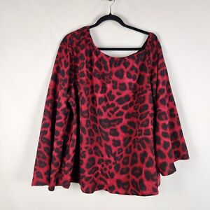 Shein Womens Off Shoulder Blouse Size 3XL 22 Red Black Leopard Print Lightweight