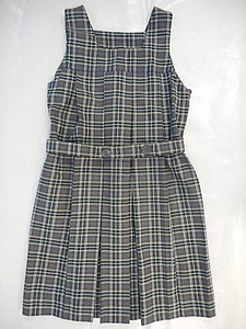 Girls R/K Green & Gray Plaid Uniform Dress W/T Belt Sizes 7 - 16 - Picture 1 of 5