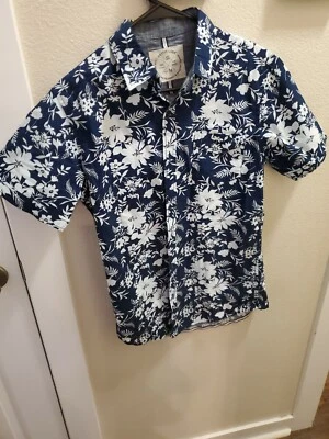 Native Code Size M Medium Blue Hawaiian Print Button Up Down Shirt Floral - Image 1 of 4