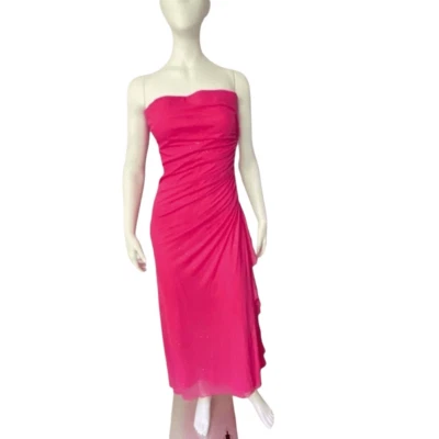 Vestido de fiesta Jodi Kristopher para mujer talla L rosa sin tirantes brillante floral acanalado Y2K Foto 1 de 4