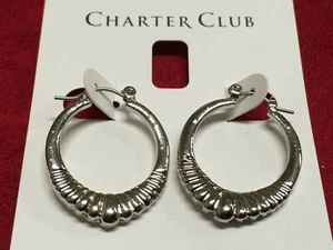 Charter Club Swirls Wave Hoop Silver Plated Earrings 1"1/8 New CC65 - Picture 1 of 4