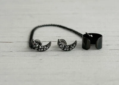 Gray Moon Studs And Chain Cuff Earrings Foto 1 de 3