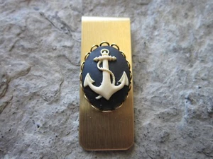 ANCHOR CAMEO GOLD PLATED BRASS MONEY CLIP - FATHER'S DAY - NAUTICAL - NAVAL - BK - Picture 1 of 2