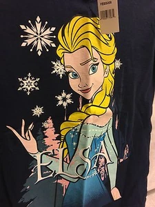 Disney Frozen Elsa T-Shirt Size 8/10 Navy Blue Fruit The Loom 100 Percent Cotton - Picture 1 of 12