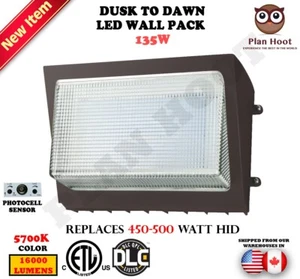 135 Watt Dusk to Dawn Photocell ETL DLC LED Wall Pack For Outdoor Commercial Use - Picture 1 of 9