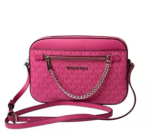 MICHAEL KORS JET SET ITEM EAST WEST CHAIN CROSSBODY BAG MK DRAGON FRUIT/SILVER - Picture 1 of 17