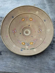 Vtg Embroidered LARGE Vietnamese Oriental Chinese Straw Rice Paddy Hat Sun - Picture 1 of 13