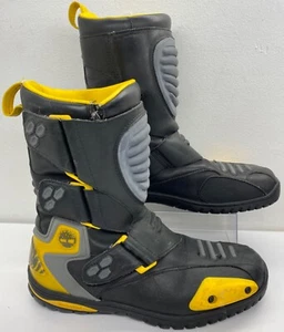 Men’s Timberland Motorcycle Riding Boots Size 10M Black Yellow Discontinued USED - Picture 1 of 22
