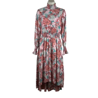 Nanette Lepore Women's Dress Peach Mint Floral Long Sleeves High-Low Midi Size 2 - Image 1 of 4