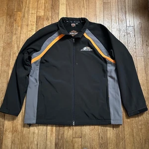 Harley Davidson Eagle Soft Shell Jacket 2XL Black Orange Gray Biker Coat - Picture 1 of 9