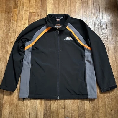 Harley Davidson Eagle Soft Shell Jacket 2XL Black Orange Gray Biker Coat - Image 1 of 4