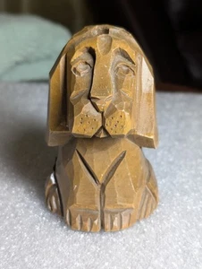Vintage Carved Wood Puppy Dog Pen Pencil Holder Figurine Signed Folk Art Dog - Picture 1 of 11
