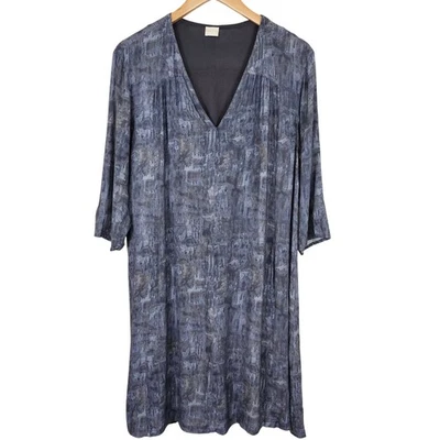 Vestido de poesía para mujer 10 gris estampado abstracto cuello en V forrado bolsillos túnica Lagenlook Foto 1 de 4