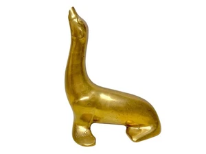 Vintage 70's Hand Forged Large 11" Solid Brass Sea Lion Seal Marine Life Statue - Picture 1 of 21