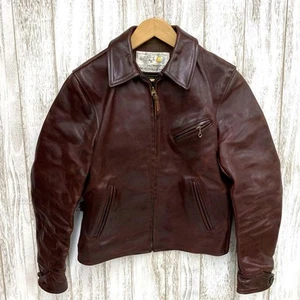 Aero Leather Half-Belted Horsehide Single Rider Jacket Red-Brown Size M Vintage - Picture 1 of 11