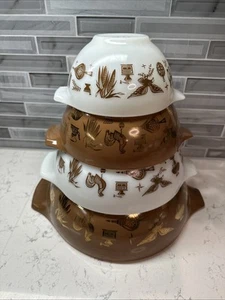 VTG Pyrex Early American Set Cinderella Mixing Nesting Bowls 441-442-443-444 NUC - Picture 1 of 24