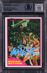 Lakers Magic Johnson Signed 1981 Topps #W109 SA Card Auto 10! BAS Slabbed 3 - Picture 1 of 2