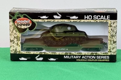 Model Power 98225 HO Scale US ARMY Depressed Flat Car with Patton Tank  NIB - Image 1 of 4