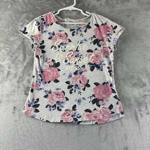 H&M Top T-Shirt Girls 10 - 12 Y Gray Pink Blue Floral Print - Picture 1 of 4
