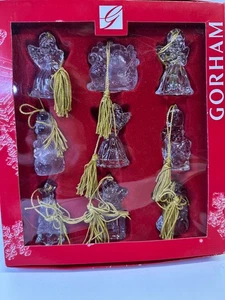 Vintage Gorham Crystal Christmas Tree Ornaments 9 Piece Box Set Good Tassels - Picture 1 of 2
