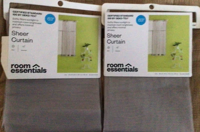Two Panels (One Pair) Room Essentials Certified Standard Gray Sheer Curtains - Image 1 of 3