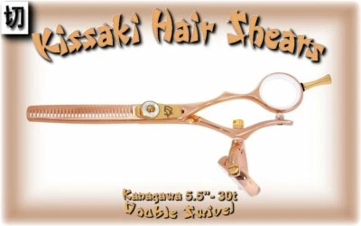 Tesoura de cabelo Kissaki Kanagawa 30t DUPLO GIRO ouro rosa branco tesouras de desbaste - Imagem 1 de 3