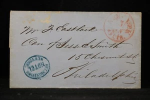 Delmonico's Hotel New York 1850 Stampless Cover, Blue Oval to Philadelphia - Picture 1 of 3