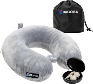 Cuscino Da Viaggio + Tappi Orecchie Per Dormire, Cuscini Semicircolare In Memory - Imagen 1 de 8