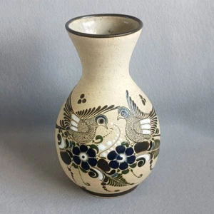 Jarrón Mexicano de Gres Tonala, Arte Popular Floral Cerámica Hecho a Mano Firmado 10-1/2" - Imagen 1 de 6