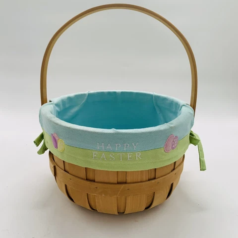 9” Round Apple Easter Basket with Removable Egg Liner Embroidered Sturdy EUC Cover