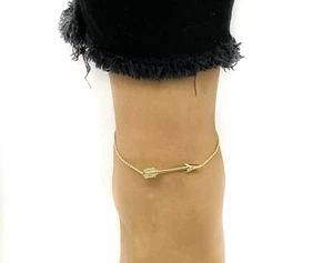 14k Gold Fancy Arrow Yellow Gold Anklet Adjustable 9 or 10 Inches - Picture 1 of 6
