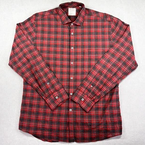 Billy Reid Dress Shirt Men's L Red Gray Black Check Spread Collar Standard Cut - Picture 1 of 13