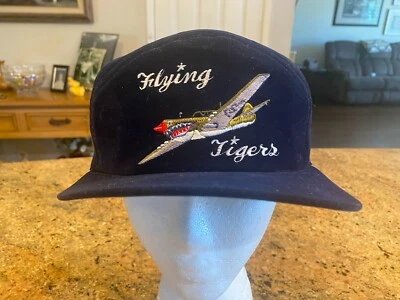 Raro Sombrero Gorra Vintage Terciopelo Negro Tigres Voladores Segunda Guerra Mundial Años 90 80 P-40 Tomahawk Foto 1 de 4