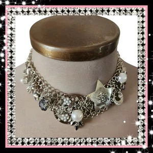 GORGEOUS ☆ MOONS & STARS ☆ FAUX PEARL & RHINESTONE ☆ CHOKER ☆ NWT - Picture 1 of 9