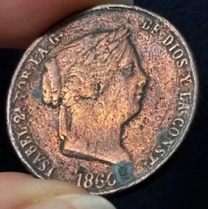 1860 SPAIN 25 CENTIMOS DE REAL ESPANA WORLD COIN - Picture 1 of 4