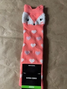 Kids Girls Knee High Socks Shoe Sz 7-2 Birthday Gift Novelty Fox Stockings - Picture 1 of 2