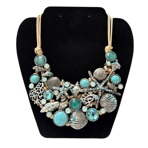 St. Thomas Nautical Themed Necklace Shells Starfish Turquoise Accents Adjustable - Picture 1 of 9